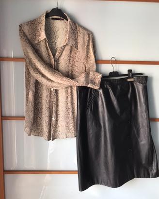 Gonna nera in pelle+camicia