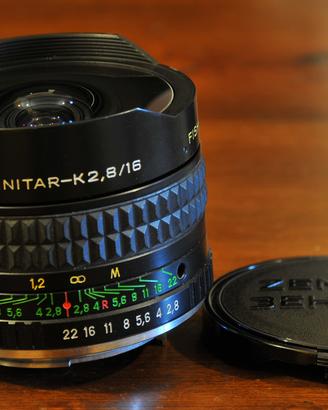 Zenitar 16mm f2.8 fisheye per Pentax K,fuoco M