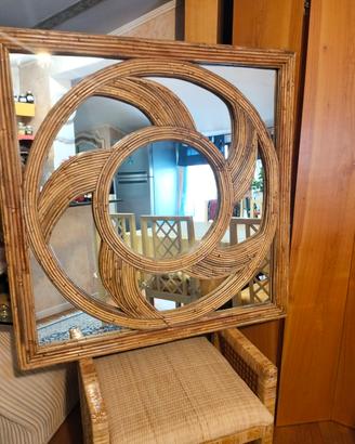 grande specchio "vortice" in giunco 