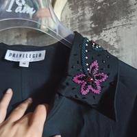 Camicia in 100% Seta Nera con Colletto Ricamato