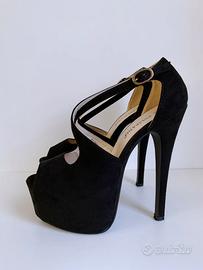 Sandali neri suede plateau e tacchi alti 37