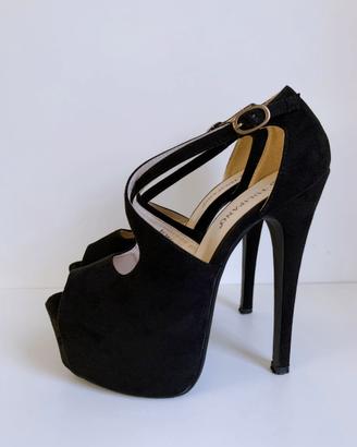 Sandali neri suede plateau e tacchi alti 37