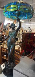 Statua lampada Art Nouveau stile Tiffany ninfa