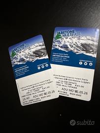 2 skipass multipass  Abetone festivi adulto