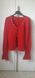 Completo rosso made in italy cardigan + top