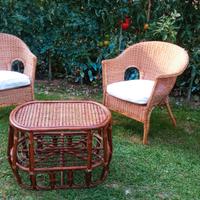 poltrone e tavolo in vimini da giardino 