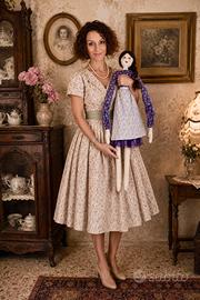 Bambola vintage 98 cm tela e legno capelli veri