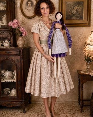 Bambola vintage 98 cm tela e legno capelli veri