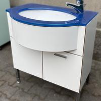 Coppia Mobili Bagno con Lavabo  Piano Vetro Blu