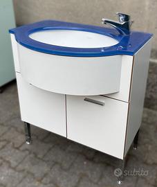 Coppia Mobili Bagno con Lavabo  Piano Vetro Blu