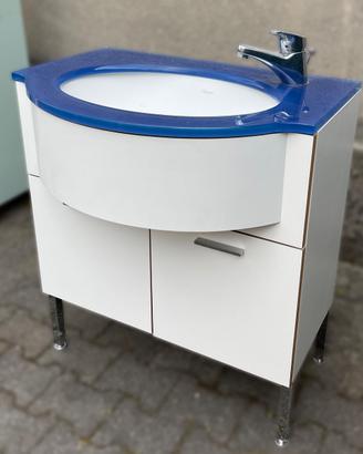 Coppia Mobili Bagno con Lavabo  Piano Vetro Blu
