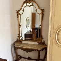 Consolle antica con vetro e  marmo