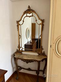 Consolle antica con vetro e  marmo