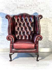 Poltrona Chesterfield Queen Anne inglese in pelle