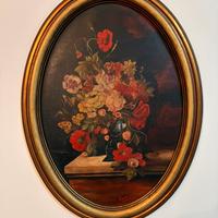 Quadro floreale vintage con cornice dorata ovale