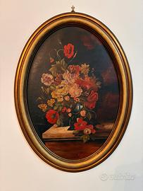 Quadro floreale vintage con cornice dorata ovale