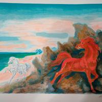 Aligi Sassu - Litografia "Cavalli in riva al mare"