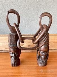 Scultura Africana Vintage Legno Marriage chain