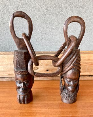 Scultura Africana Vintage Legno Marriage chain
