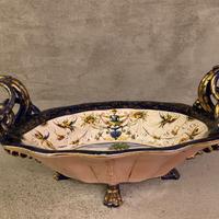 Centrotavola in ceramica dipinta a mano blu e oro