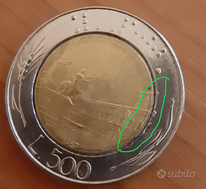 Moneta 500 lire con difetto di conio