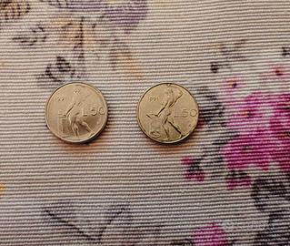 50 lire del 1991 senza rombo 2 monete