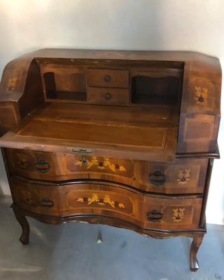 Cassettiera secretaire antico a ribalta e intarsi