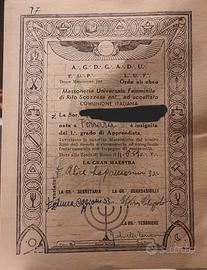 Certificato Massoneria Universale Femminile,  1955