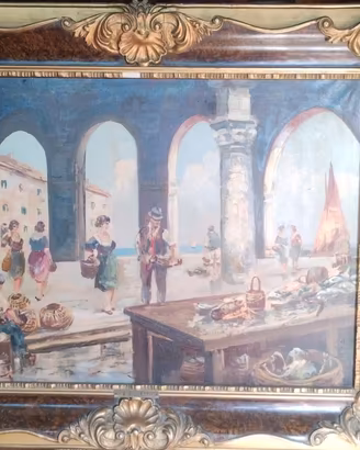 Dipinto d'Epoca "Scena di Mercato"  90x70