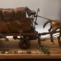 cavalli con carro fieno decorativa