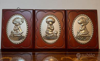Set 3 quadretti con immagine laminara un argento