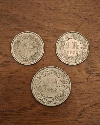 Lotto 3 Monete Svizzere 4 CHF Corso Legale