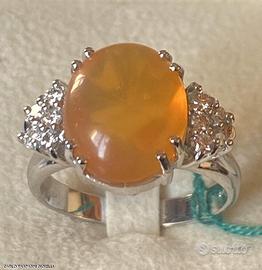 ANELLO ORO 18kt. DIAMANTI NATURALI OPALE DI FUOCO