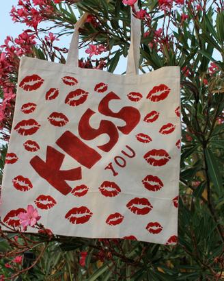 Borsa "Kiss you" e baci - Dipinta a mano