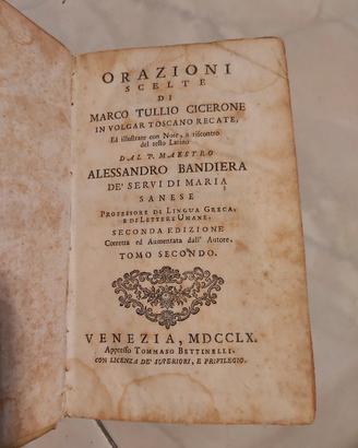 Libro antico Orazioni Cicerone  1760