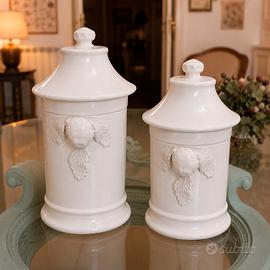 Coppia barattoli ceramica bianca con coperchio