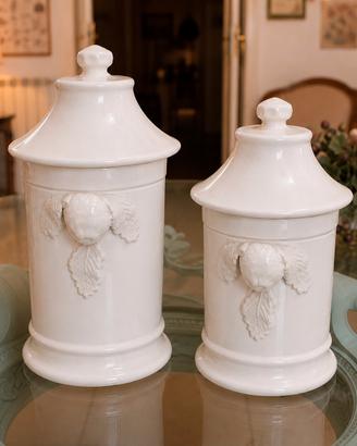 Coppia barattoli ceramica bianca con coperchio