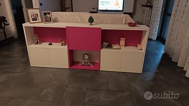 Credenza / Madia bassa componibile bianca e fucsia