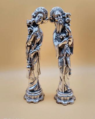 coppia di statuine bagnate  in argento Re e regina