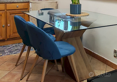 Tavolo 160x100 cm con piano in vetro  gambe rovere