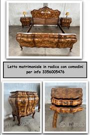 Letto matrimoniale e comodini in radica