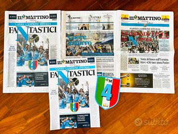 Il Mattino + poster + scudetto Napoli 2025