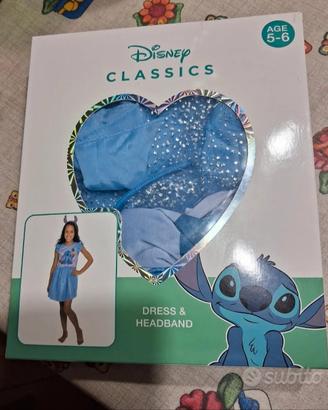 STITCH Disney, vestito bimba+cerchietto 5/6 anni