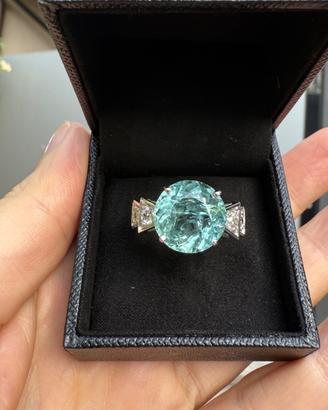 Anello Acquamarina e Diamanti, Oro Bianco 18kt