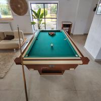 Biliardo con gettoniera, bilie e stecche