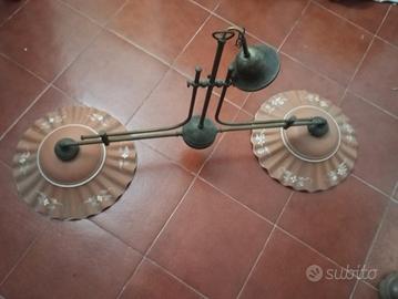 lampadario ferro battuta e ceramica