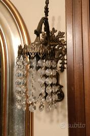 Coppia Applique da parete, cristalli e ottone