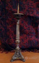 Antico candelabro bronzo argentato