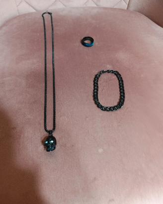 Collana, bracciale e anello da uomo