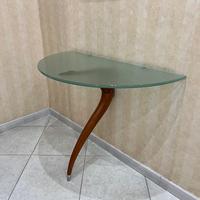 Console semiluna di design- vetro satinato e legno
